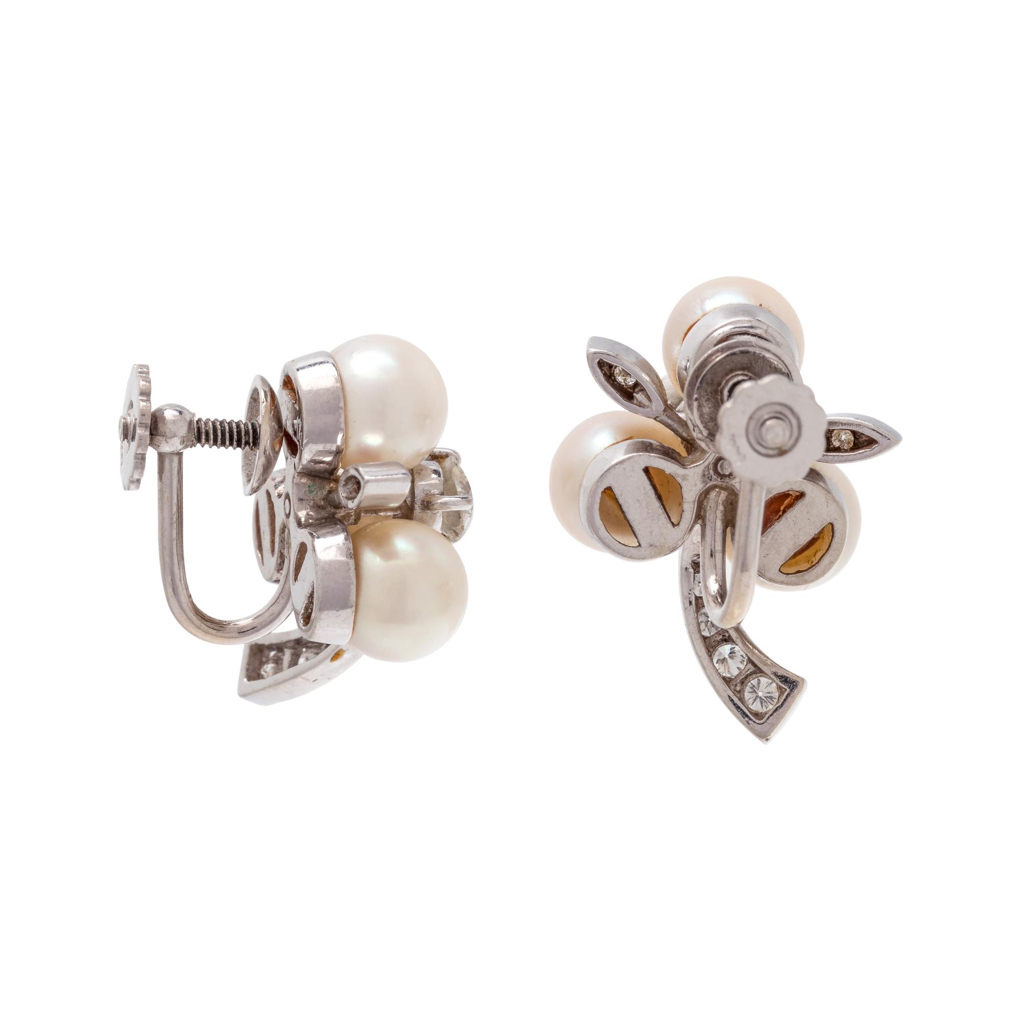 CULTURED PEARL AND DIAMOND EARCLIPS
