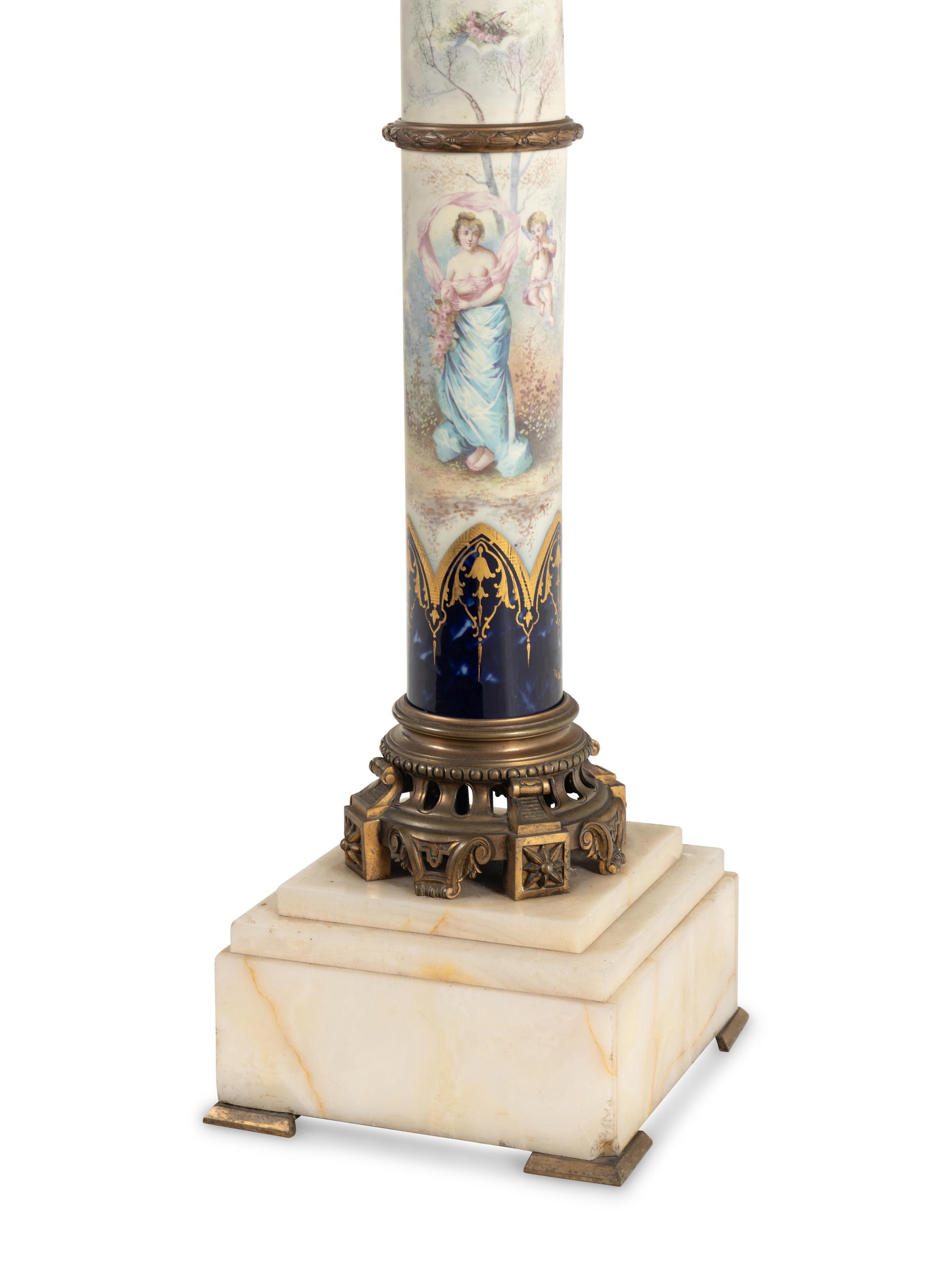 A Sèvres Style Porcelain, Gilt Bronze and Onyx Pedestal