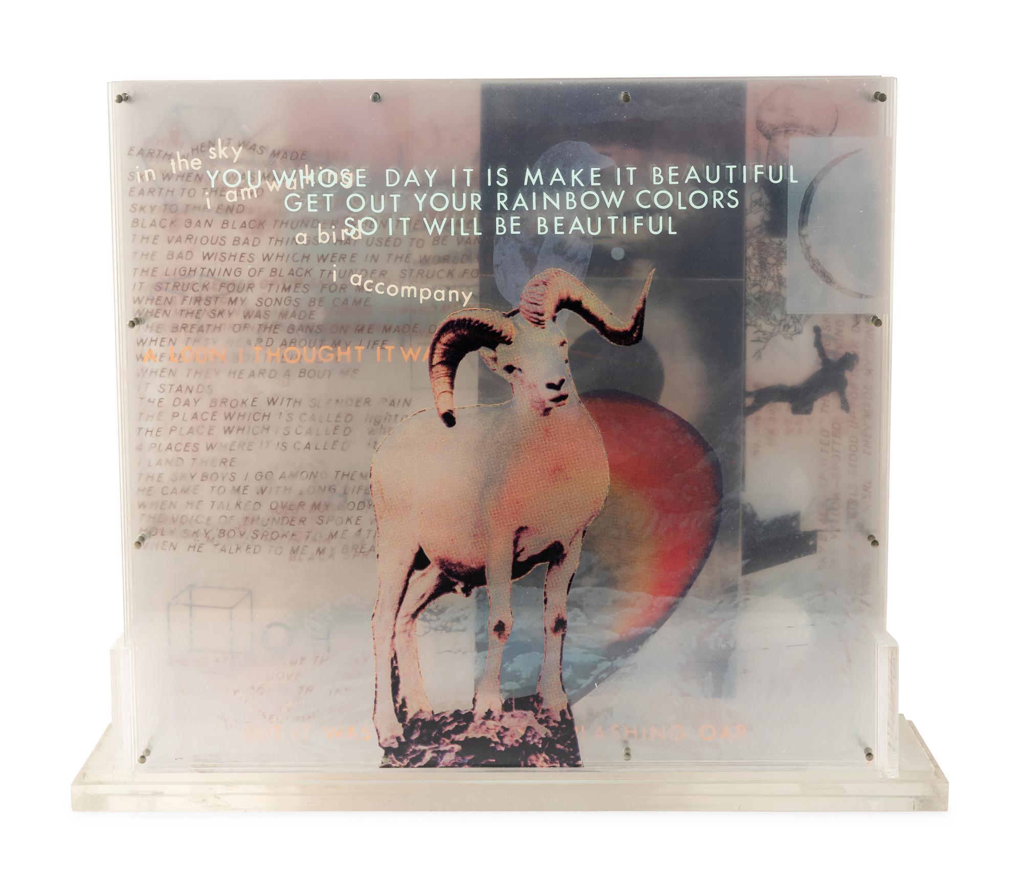 Opal Gospel (complete set of ten screenprints in colors on movable acrylic panels with the original Lucite base and screenprinted stainless steel cover), 1971