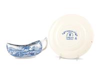 A Blue and White Transferware Sauce Boat and Plate
