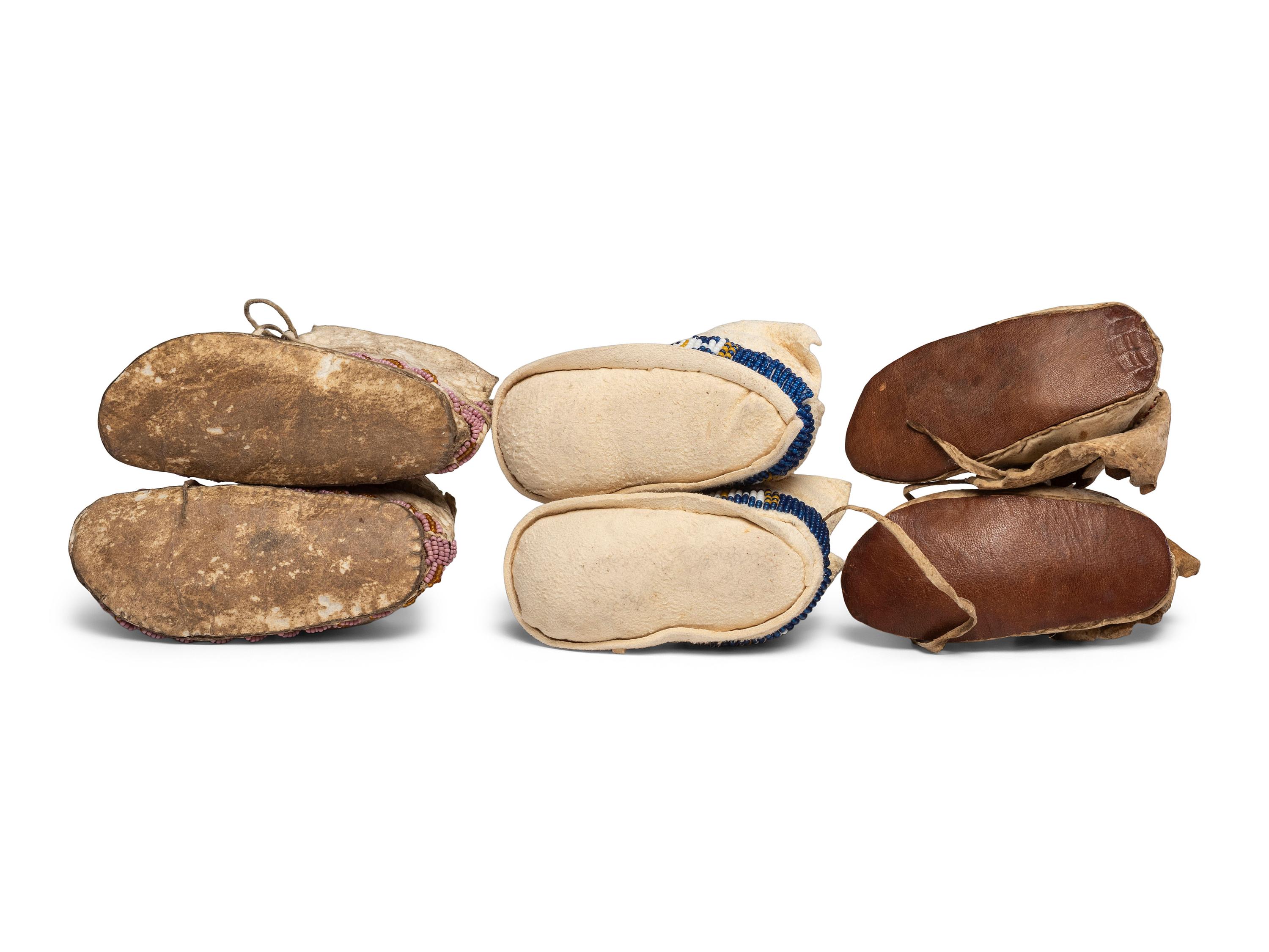 Group of Plains Children's Beaded Hide Moccasins