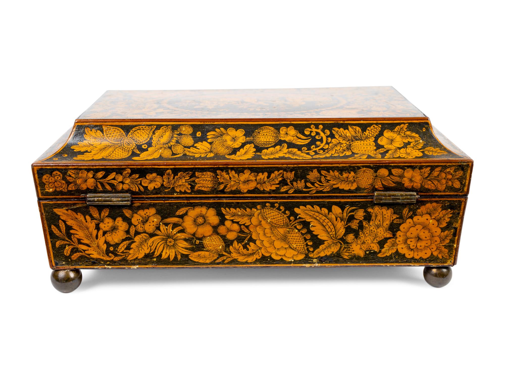 A Regency Penwork Tea Caddy — EARLY 19TH CENTURY