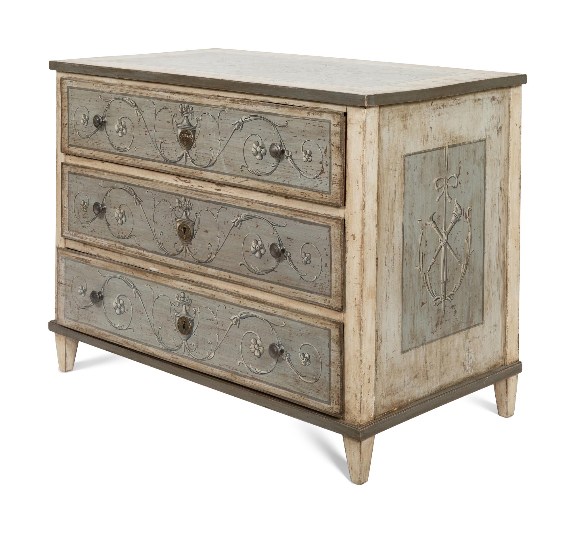 A Continental Polychrome Decorated Commode
