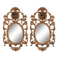 A Pair of Italian Carved Wood and Chinoiserie Decorated Mirrors