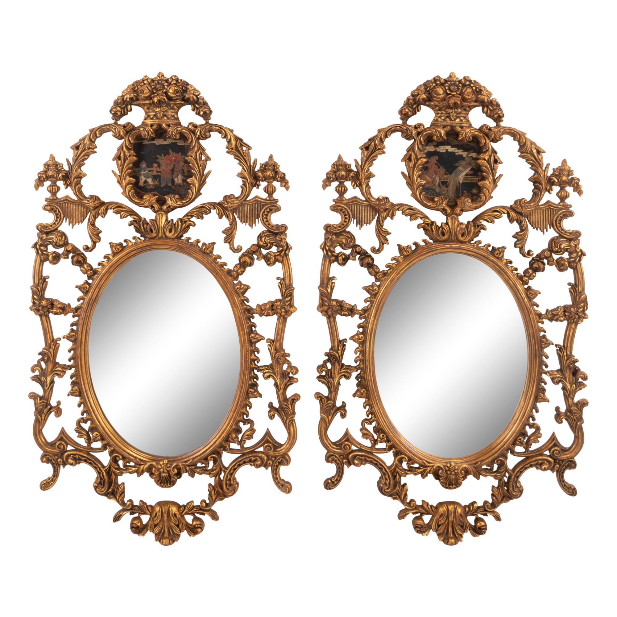 A Pair of Italian Carved Wood and Chinoiserie Decorated Mirrors