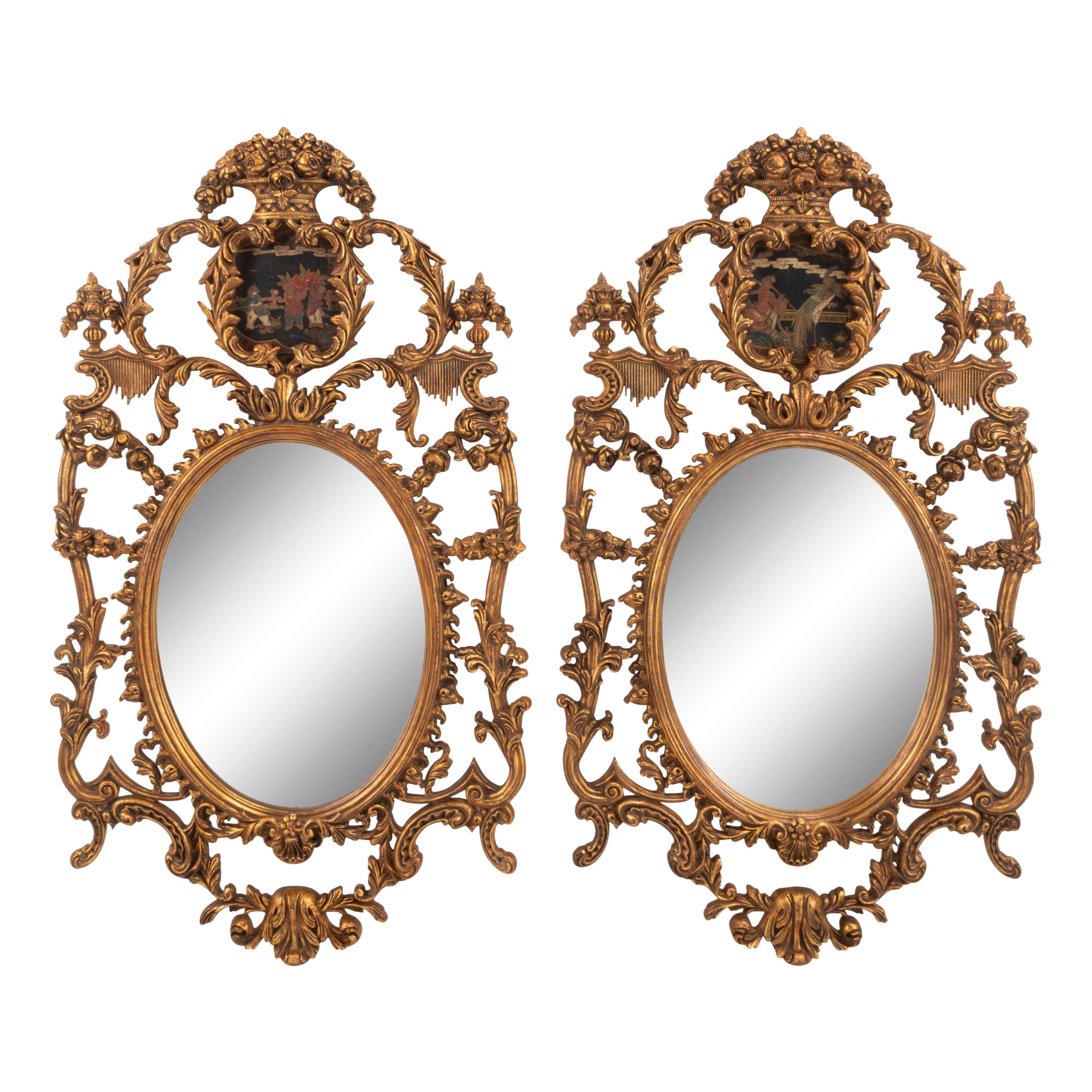 A Pair of Italian Carved Wood and Chinoiserie Decorated Mirrors