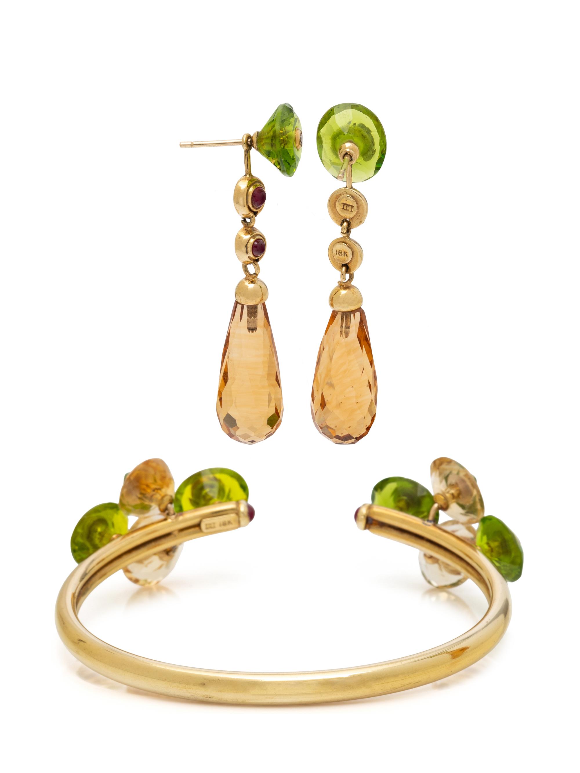 PRINCE DIMITRI, MULTIGEM AND YELLOW GOLD BRACELET AND EARRINGS