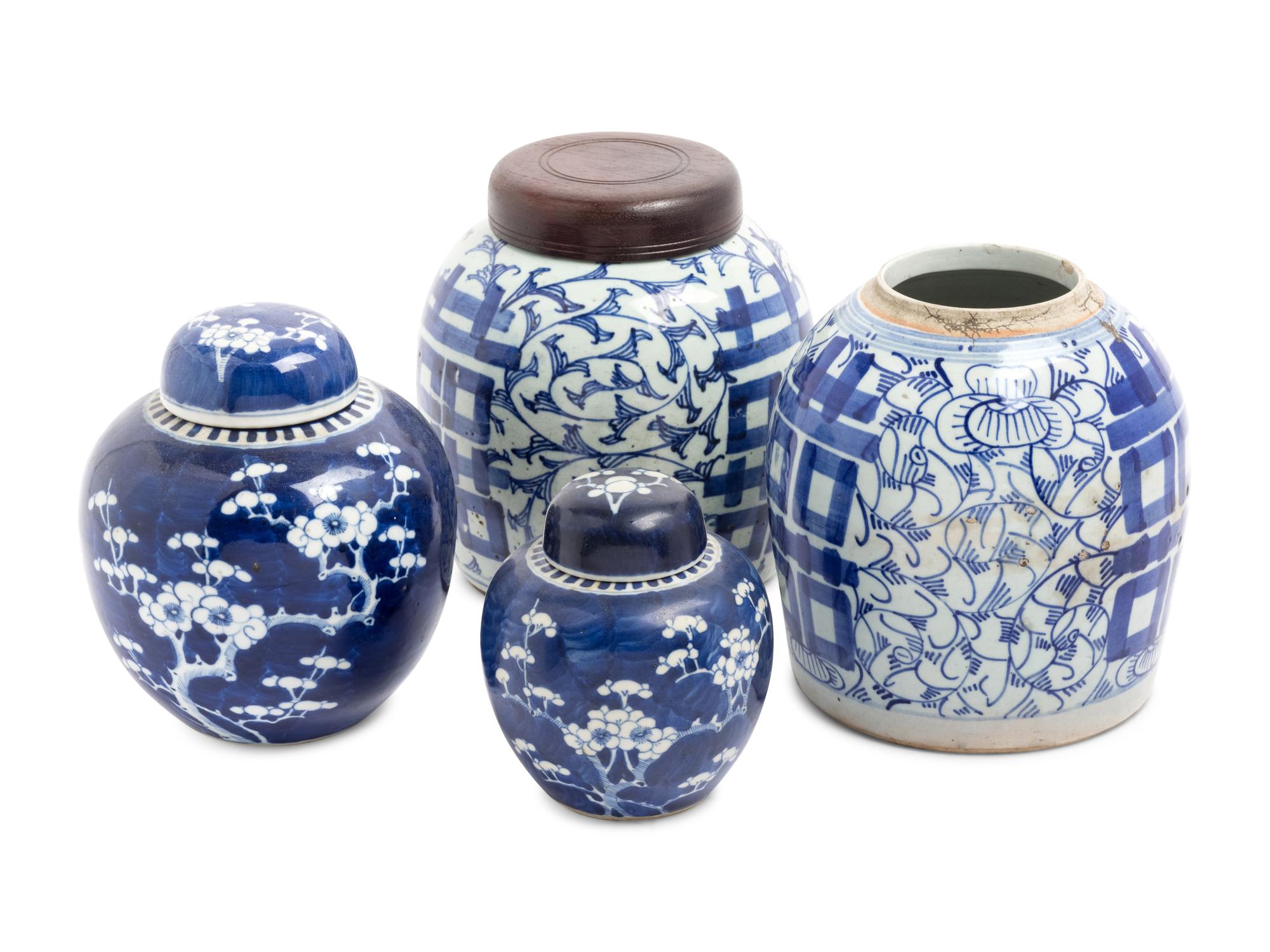 A Group of Four Chinese Blue and White Glazed Ginger Jars