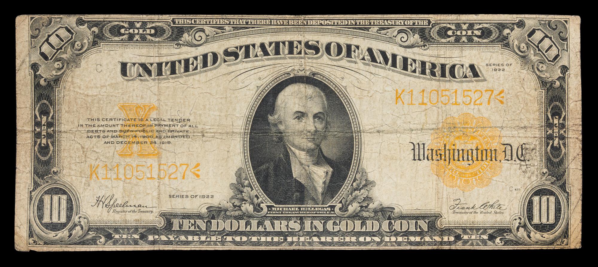 A United States 1922 $10 Gold Certificate