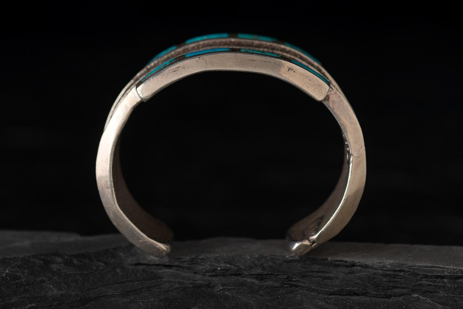 Silver Tufa Cast Cuff Bracelet, with Channel Inlay Turquoise