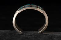 Silver Tufa Cast Cuff Bracelet, with Channel Inlay Turquoise