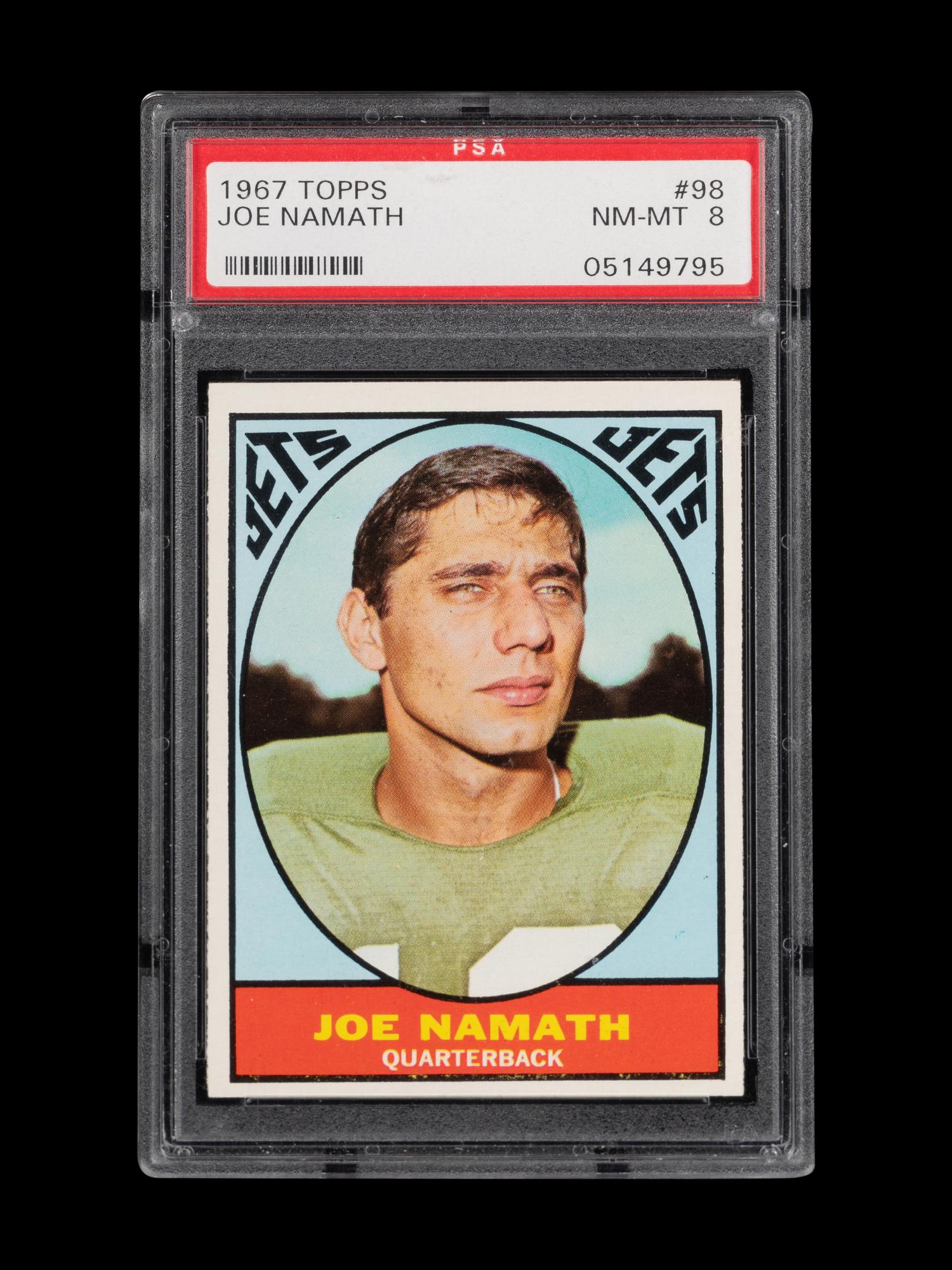 A 1967 Topps Joe Namath Football Card No. 98 (PSA 8 NM-MT)