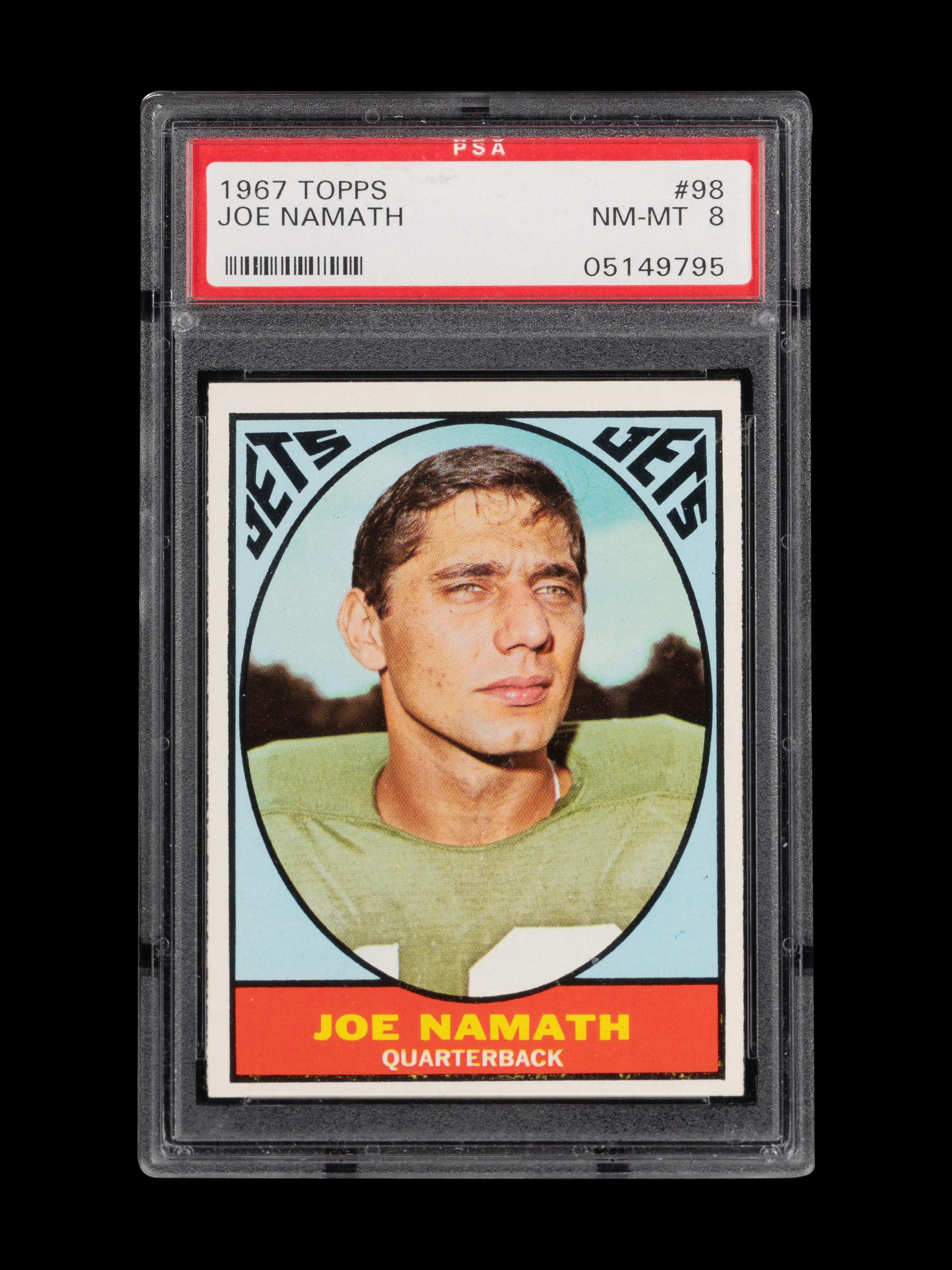 A 1967 Topps Joe Namath Football Card No. 98 (PSA 8 NM-MT)