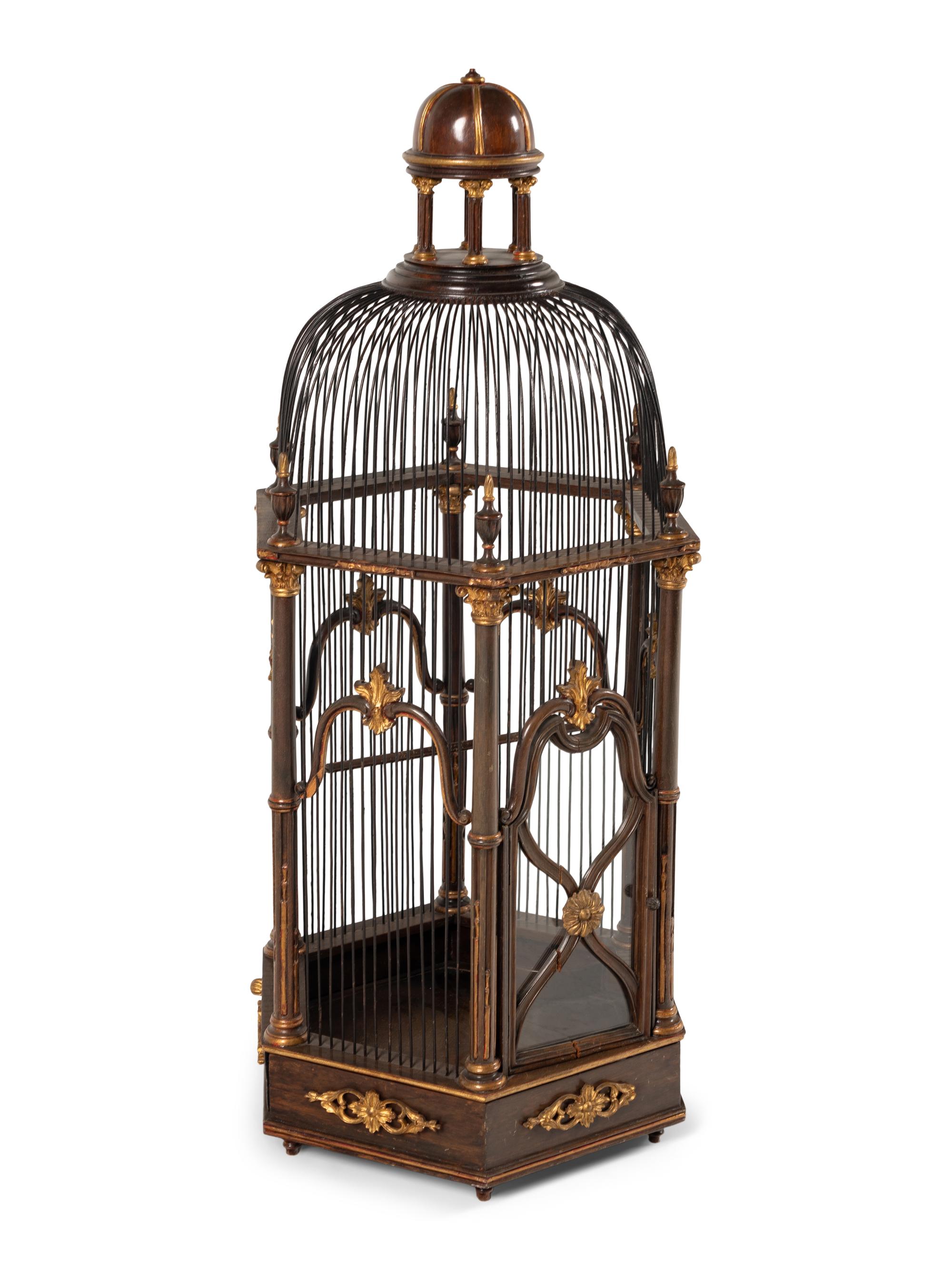 A Continental Mahogany and Parcel Gilt Birdcage
