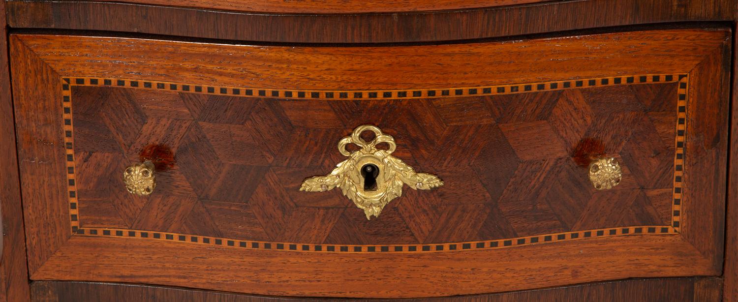 A Louis XV Style Gilt Metal Mounted Marble Top Petite Commode