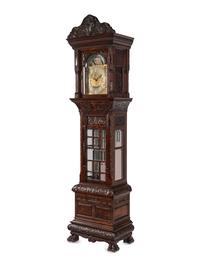 A Renaissance Revival Carved Oak Eight-Tube Tall Case Clock