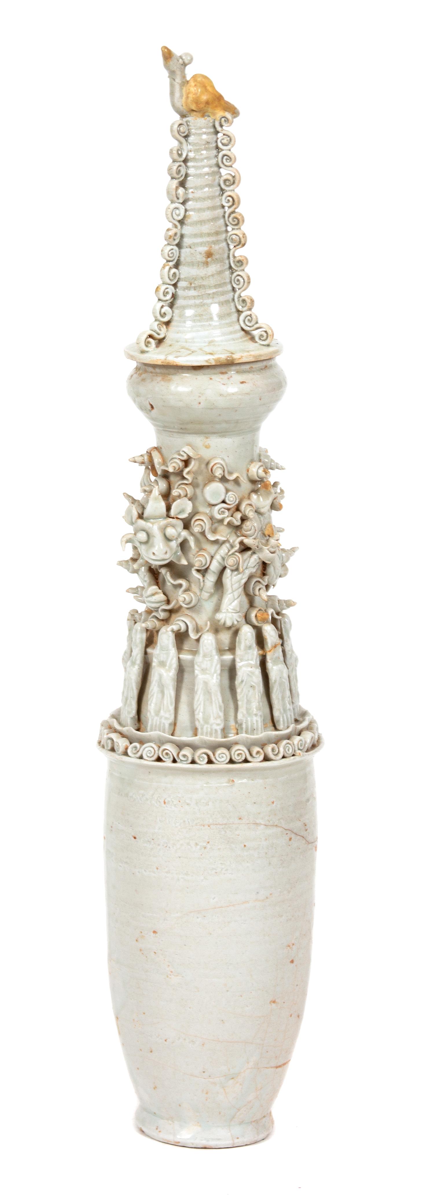 A Chinese Glazed Pottery Funerary Urn Height 26 1/2 inches. — 20TH CENTURY