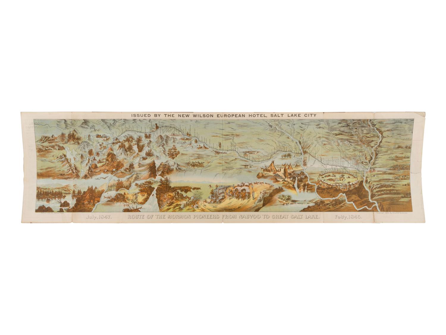 [MORMONS]. MILLROY & HAYES (fl. 1899). Route of the Mormon Pioneers from Nauvoo to Great Salt Lake, 1846-1847 . Denver: Milroy and Hayes for Denver Lithographing Company, ca 1899-1903.