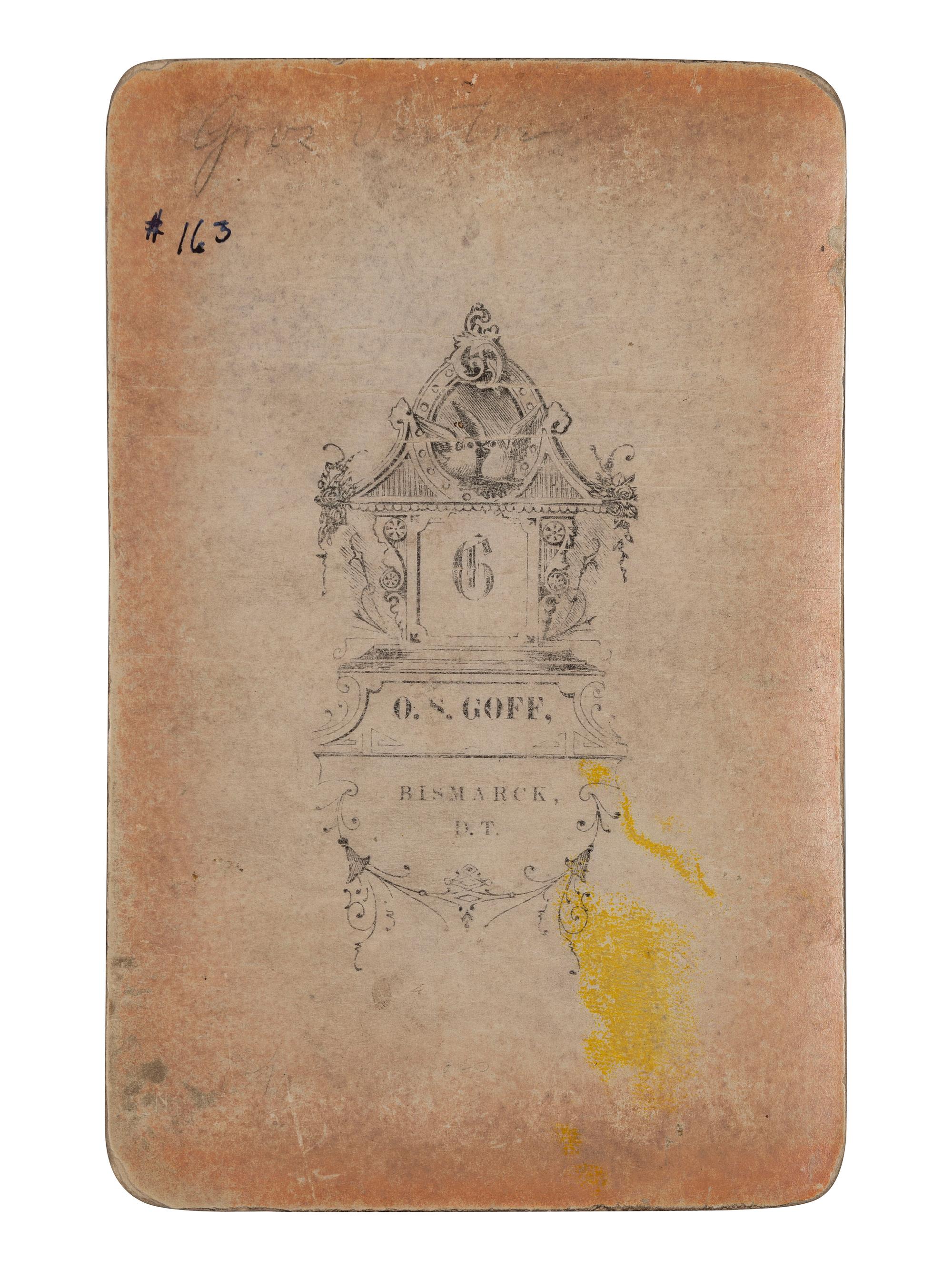 [NATIVE AMERICANS]. GOFF, O.S., photographer. Cabinet card portrait of Crow Flies High. Bismarck, Dakota Territory.