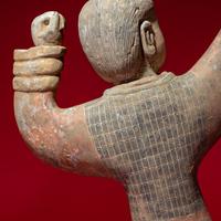 A Large Pair of Chinese Painted Pottery Archers, Western Han Dynasty — 西漢 彩繪射姿立俑一對