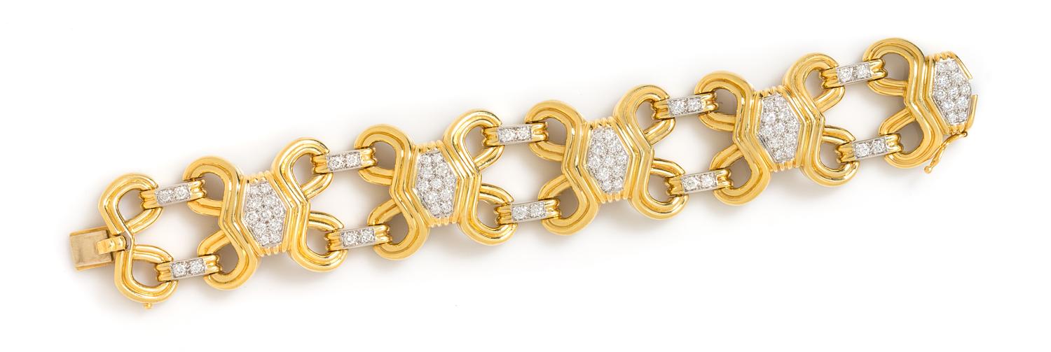An 18 Karat Yellow Gold, Platinum and Diamond Bracelet, Montreaux, 58.90 dwts.