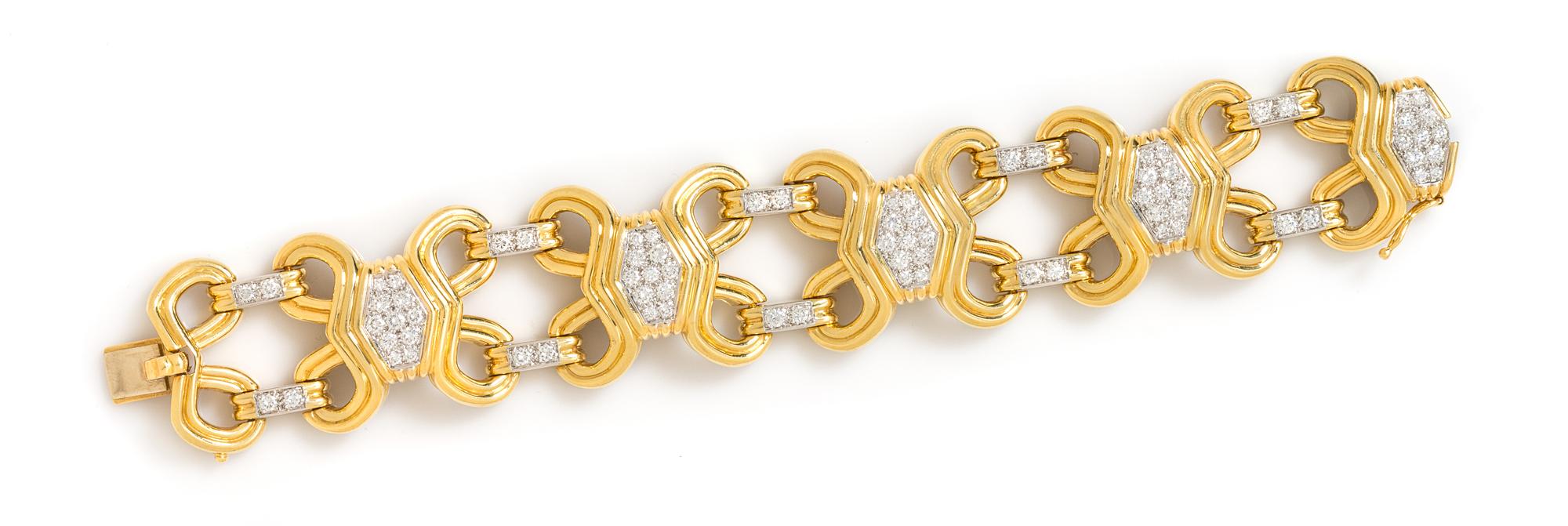 An 18 Karat Yellow Gold, Platinum and Diamond Bracelet, Montreaux, 58.90 dwts.