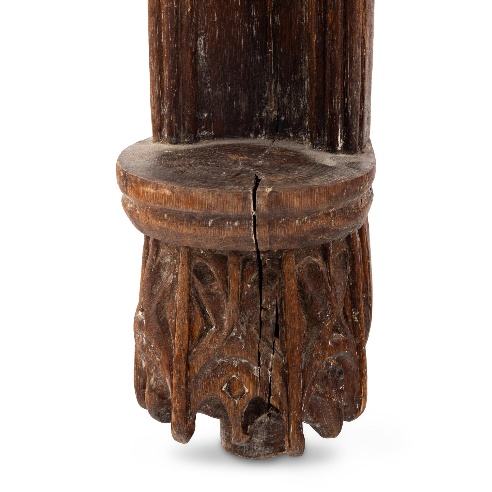 A Continental Carved Oak Figure of Saint Barbara with an Associated Altar Niche