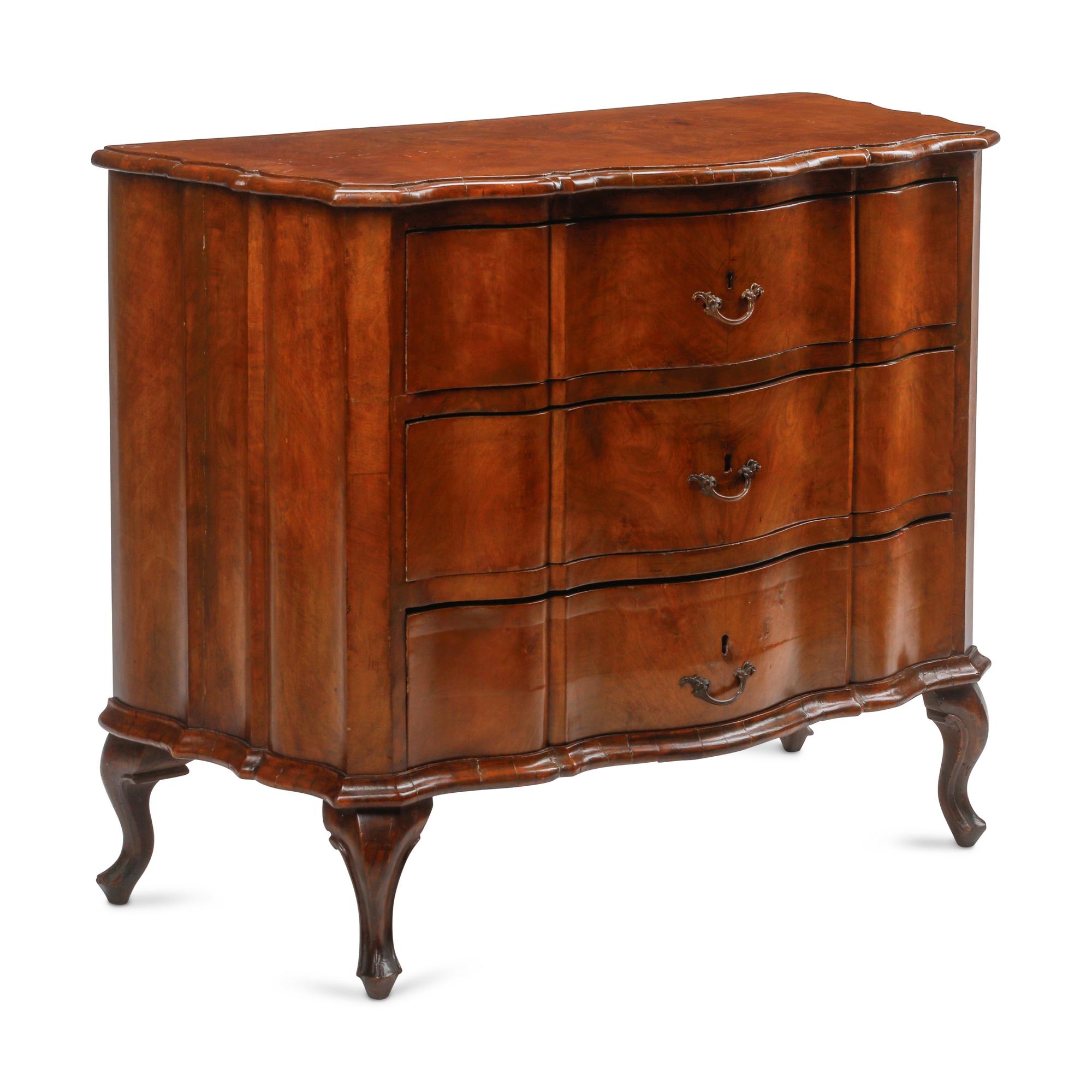 An Italian Walnut Serpentine-Front Chest of Drawers