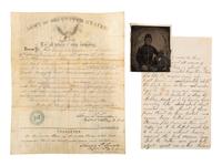 [CIVIL WAR]. Archive related to Henry R. Shull, 1st US Light Artillery, including ambrotype, Book of Psalms, and discharge document.