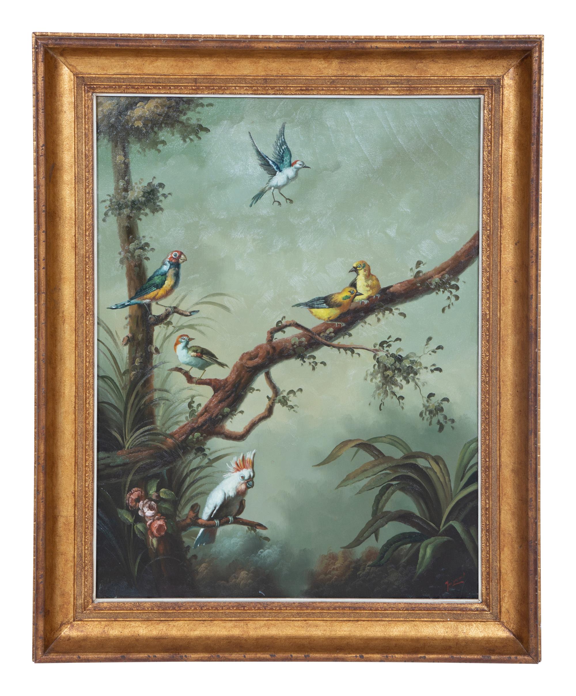 Exotic Birds in Misty Forest