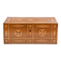 [LINCOLN CONSPIRATORS]. A marquetry box constructed by Lincoln conspirator Dr. Samuel Mudd while imprisoned at Fort Jefferson, ca 1867.