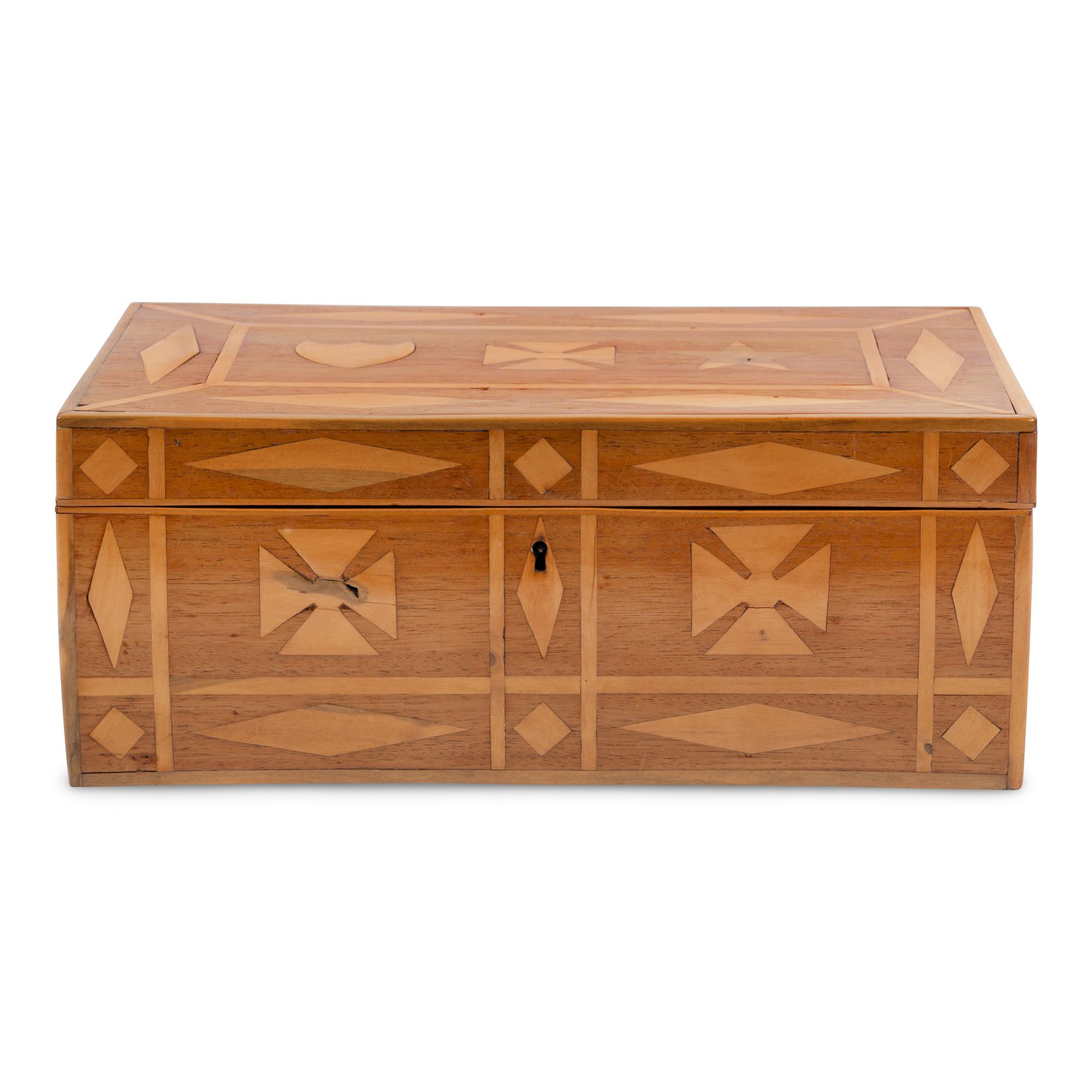 [LINCOLN CONSPIRATORS]. A marquetry box constructed by Lincoln conspirator Dr. Samuel Mudd while imprisoned at Fort Jefferson, ca 1867.