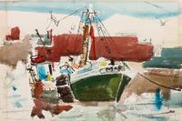 Four works: Sweden, 1951; Beach Scene; Rockport; and Harbor Scene