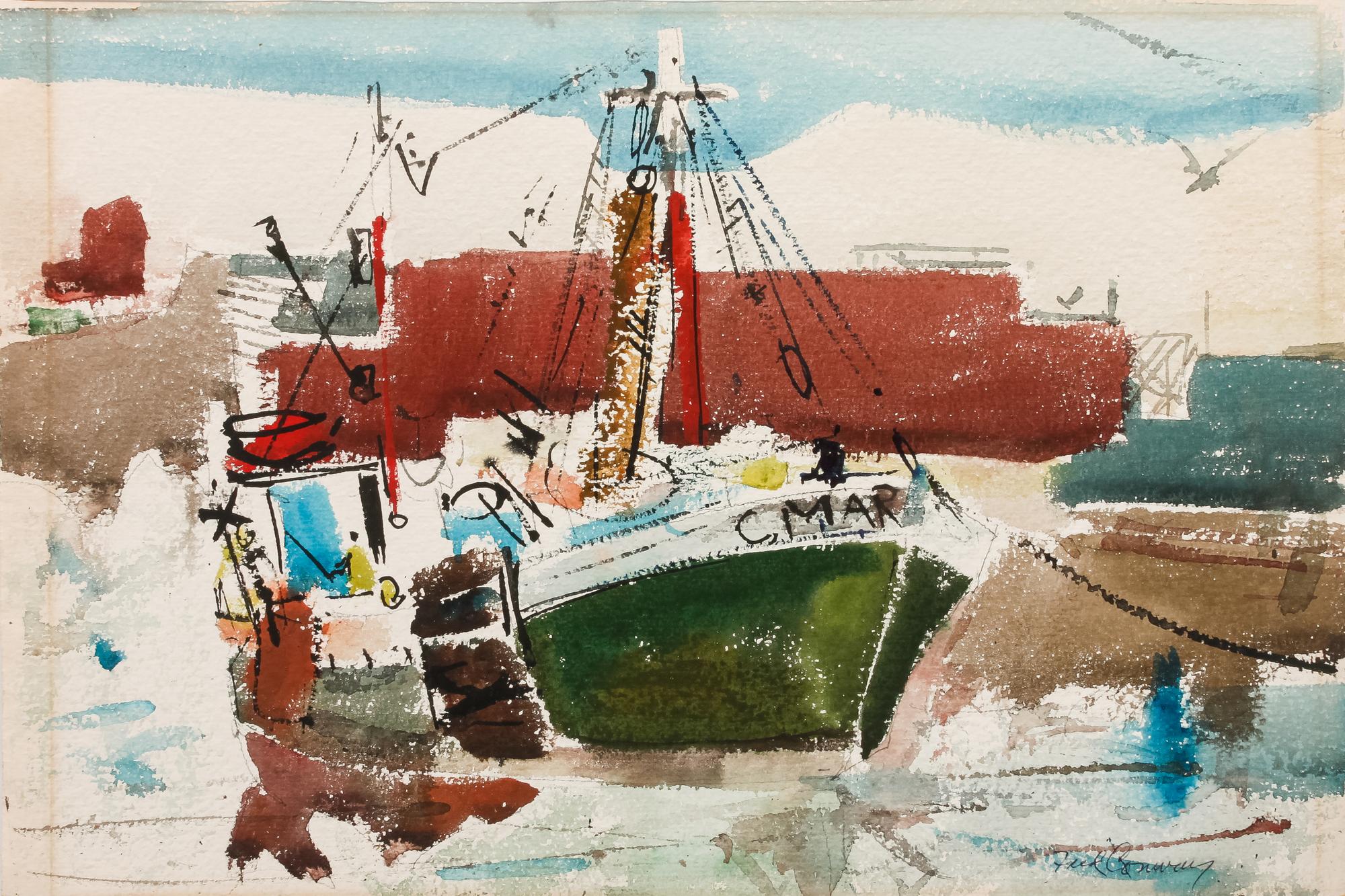 Four works: Sweden, 1951; Beach Scene; Rockport; and Harbor Scene