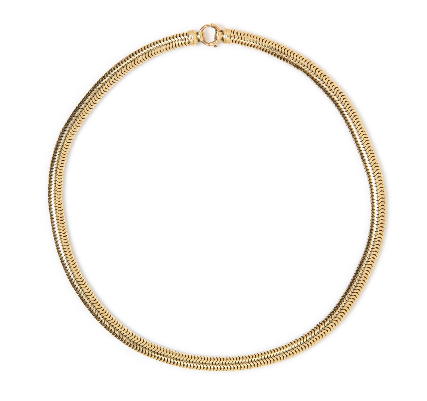 A 10 Karat Yellow Gold Flat Snake Chain Necklace, Forstner. 20.40 dwts.
