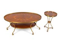 Two Empire Style Parquetry Inlaid Tables on Gilt Metal Bases — 20TH CENTURY