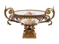 A Large Sèvres Style Gilt Metal Mounted Porcelain Centerpiece Bowl