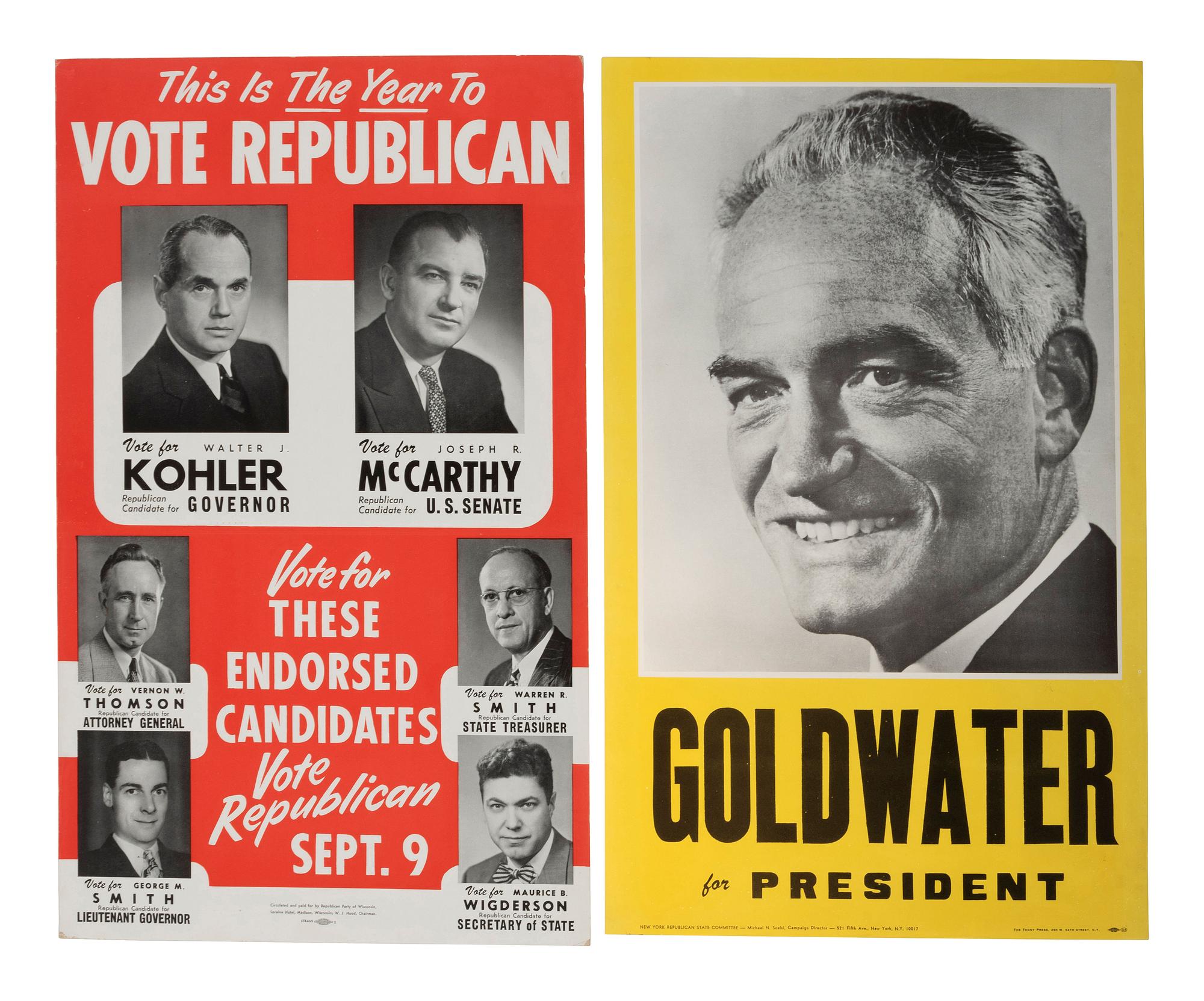 [REPUBLICAN PARTY]. A group of 7 campaign posters incl. REAGAN, HOOVER, GOLDWATER, and others.