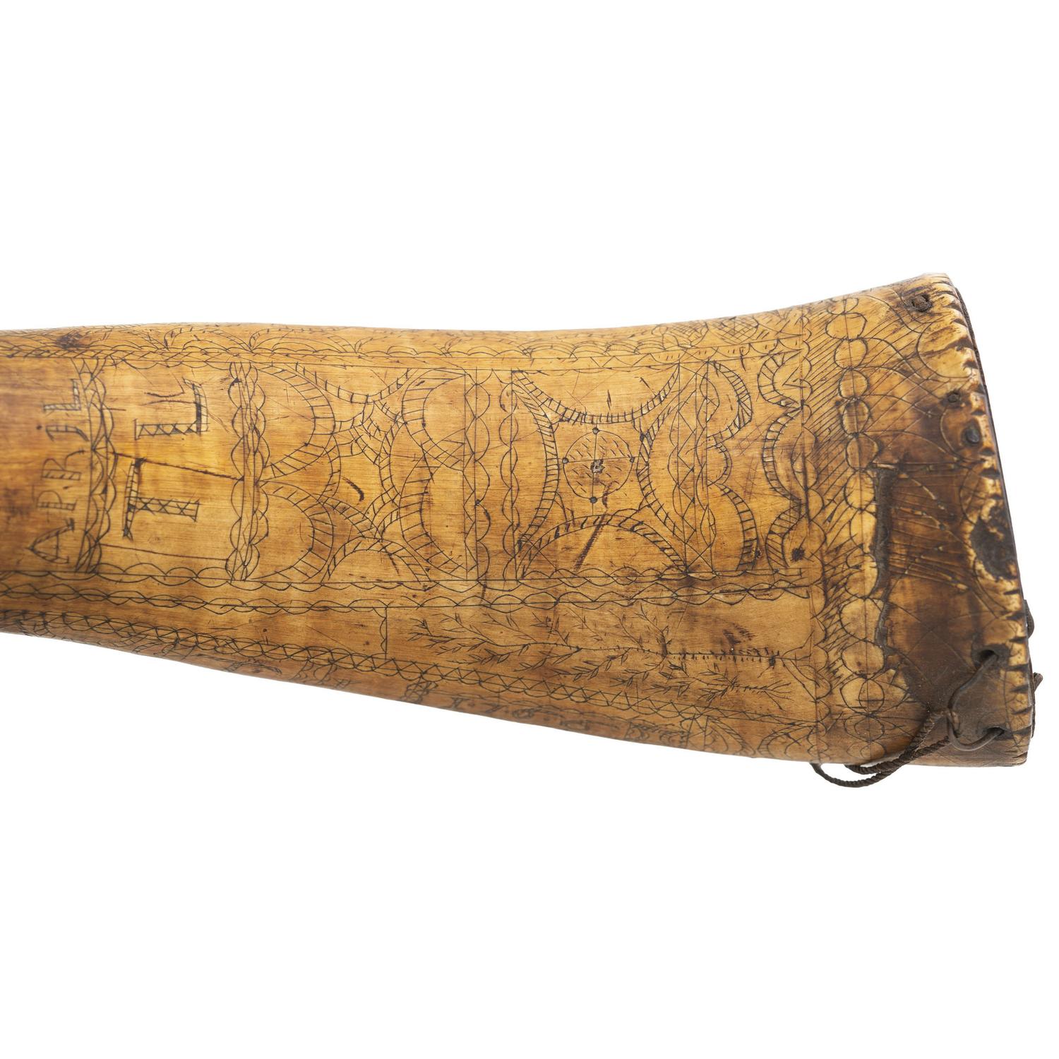 Carved Maritime Theme Powder Horn Dated 1766