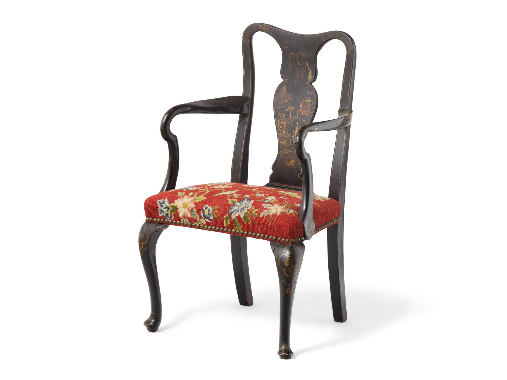 A Queen Anne Style Japanned Child's Armchair