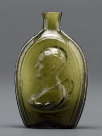 An Olive Green Glass Portrait Bust Flask