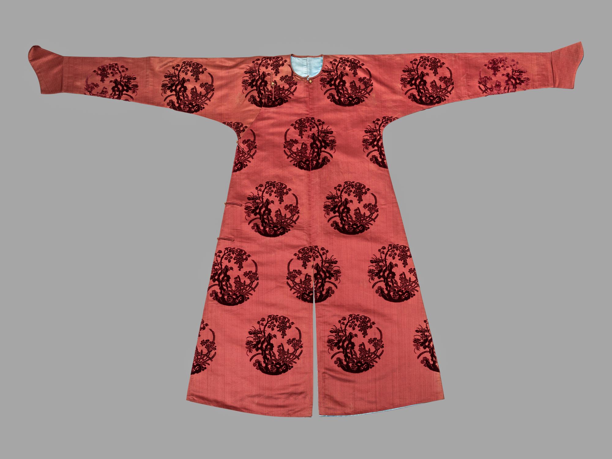 A Crimson Ground Cut Velvet Silk Lady's Informal Robe
