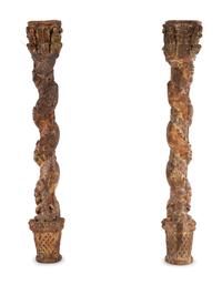 A Pair of Carved and Polychrome Painted Columns
