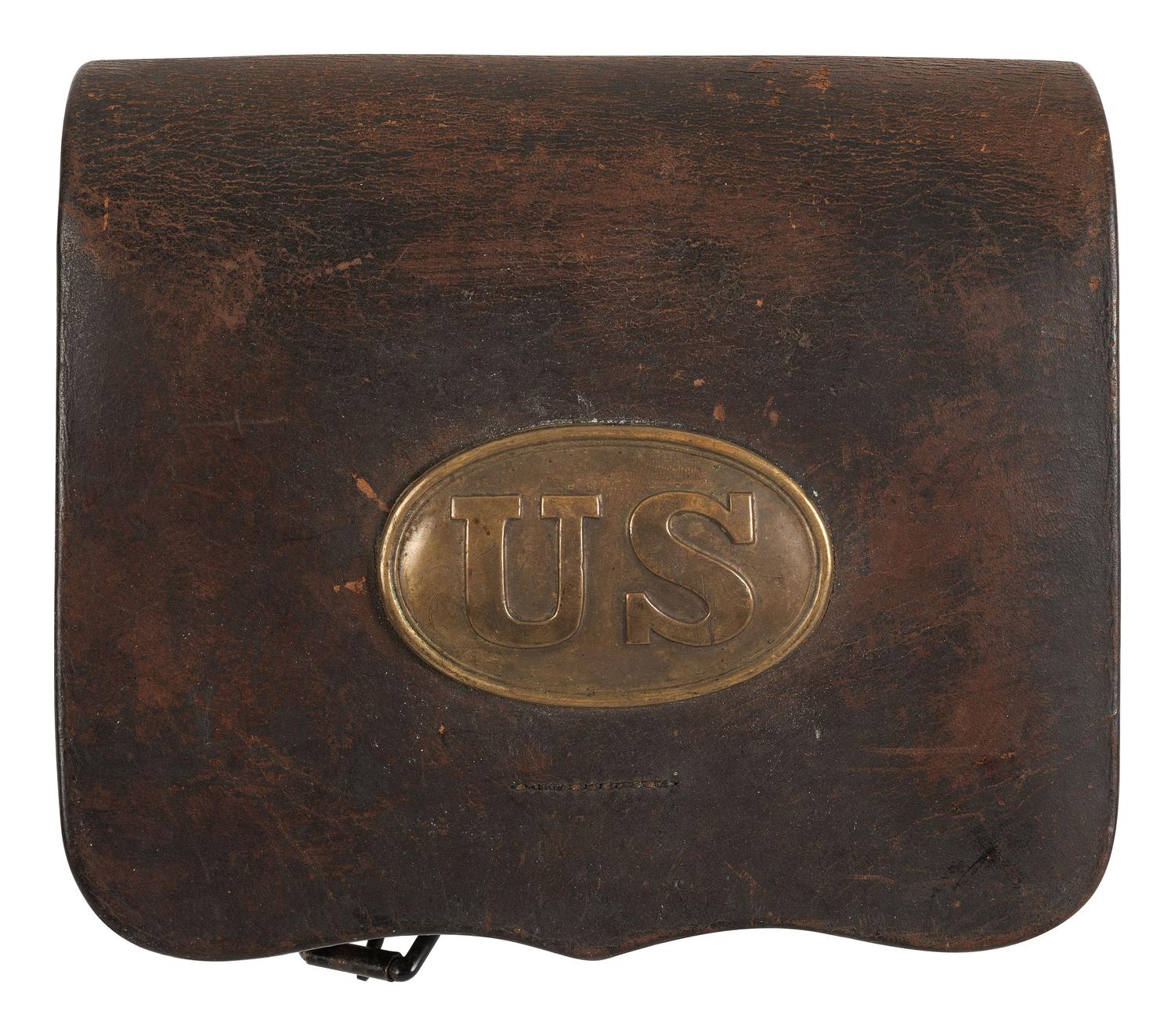 [CIVIL WAR]. Civil War-era militaria including belt, cap pouch, and field glasses.