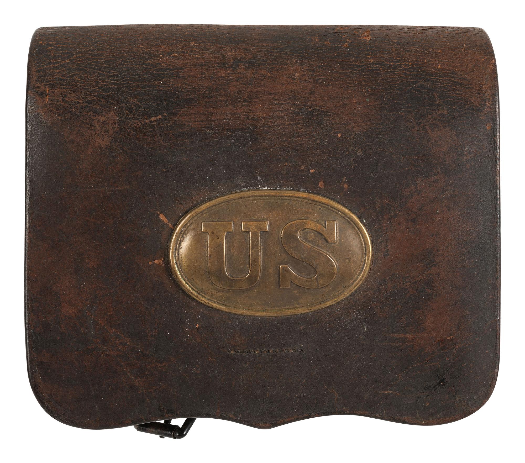 [CIVIL WAR]. Civil War-era militaria including belt, cap pouch, and field glasses.
