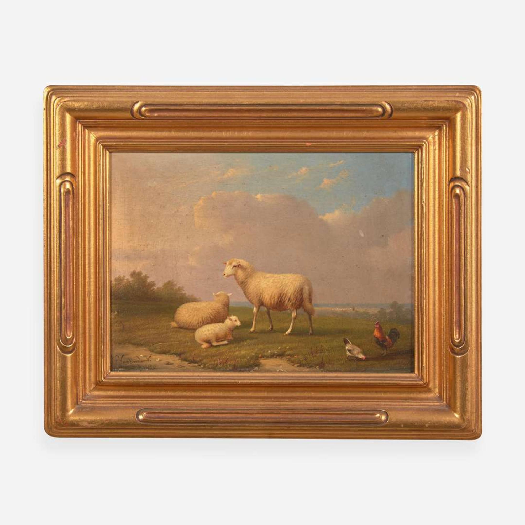 Franz van Severdonck (Belgian, 1809–1889) Cockfight and Family of Sheep; together with a Companion (3)
