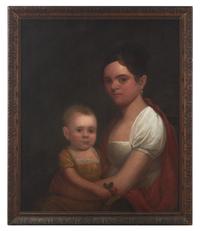 American School 19th Century, Portrait Of Charlotte Augusta Adams Kidder (1784-1868) With Her Son William, Jr.