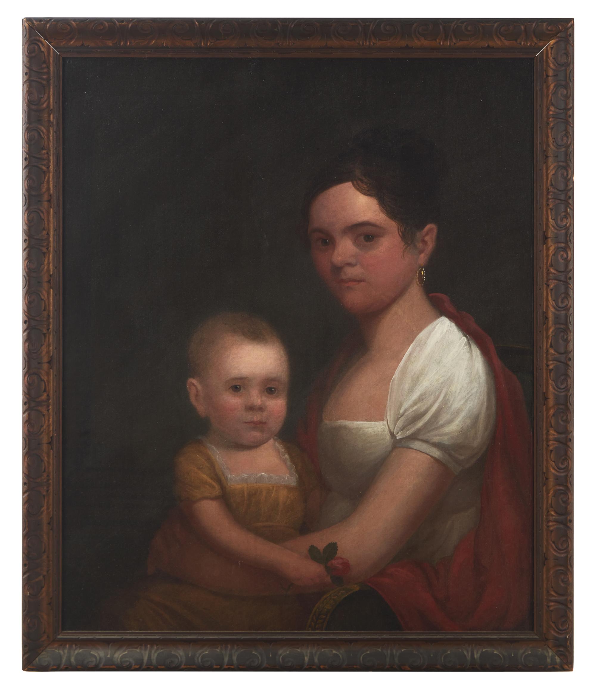 American School 19th Century, Portrait Of Charlotte Augusta Adams Kidder (1784-1868) With Her Son William, Jr.