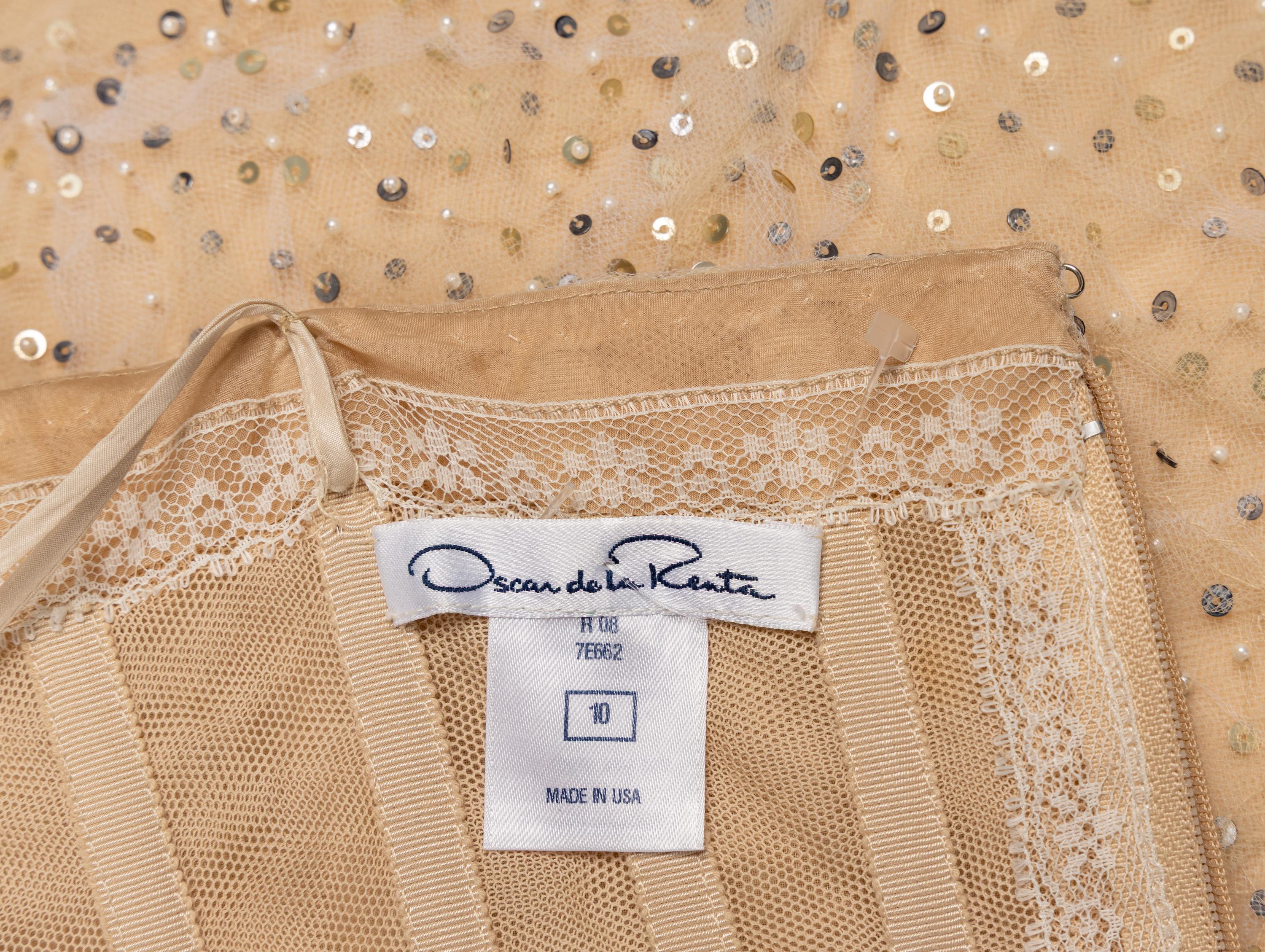 Oscar de la Renta, Embellished Champagne Tulle Evening Gown