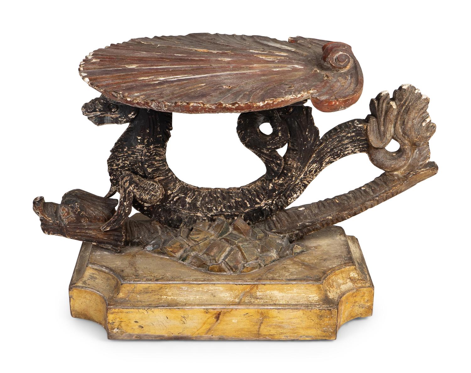 An Unusual Italian Silvered and Polychromed Grotto Low Table — 19TH CENTURY